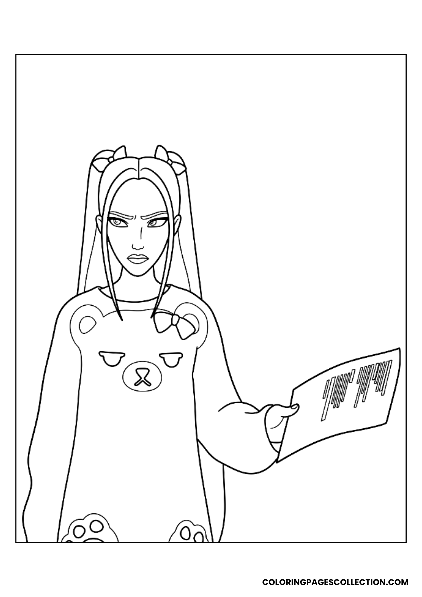 mira holds the letter coloring sheet
