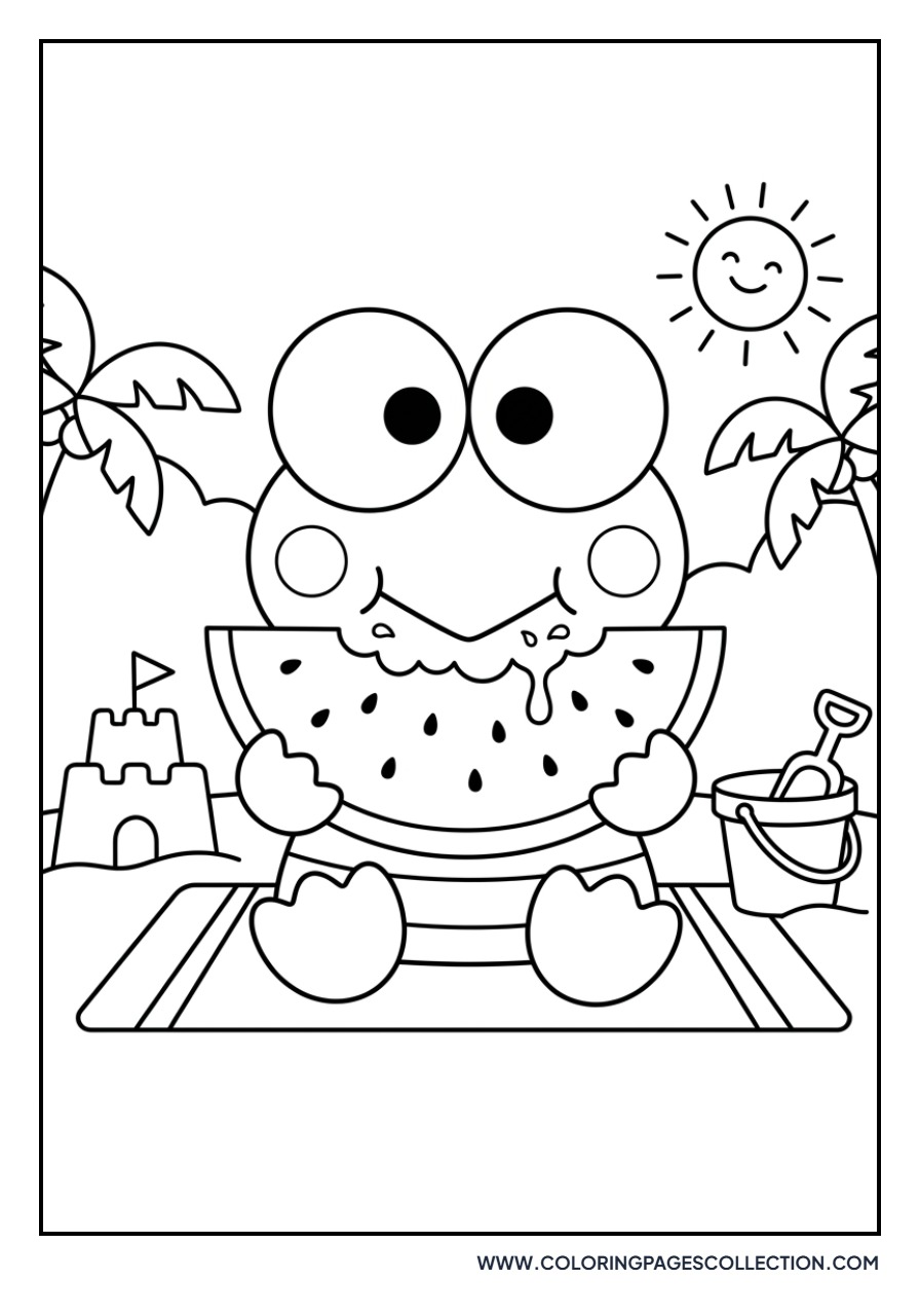 Keroppi Eating a Watermelon