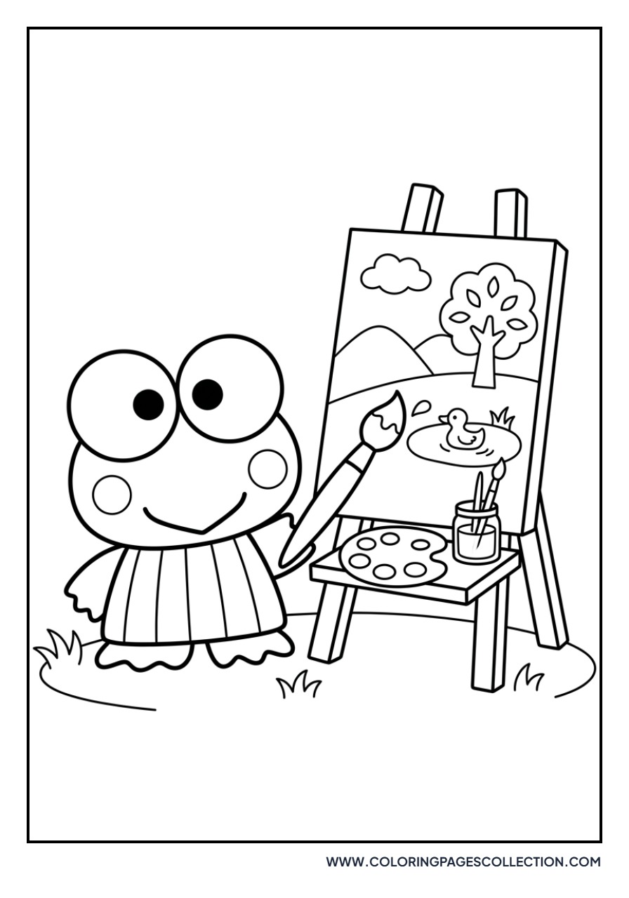 Keroppi Painting a Picture