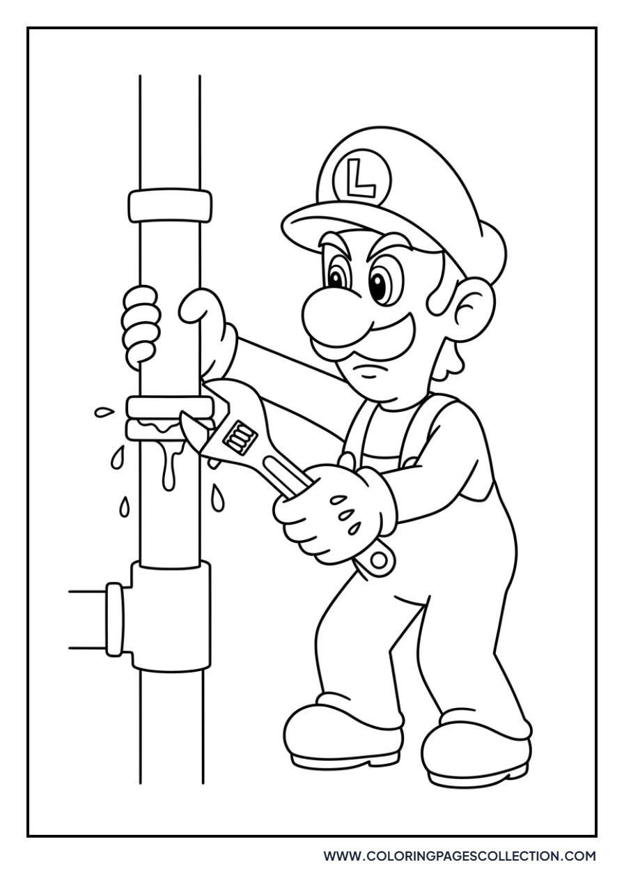 Luigi Fixing a Pipe
