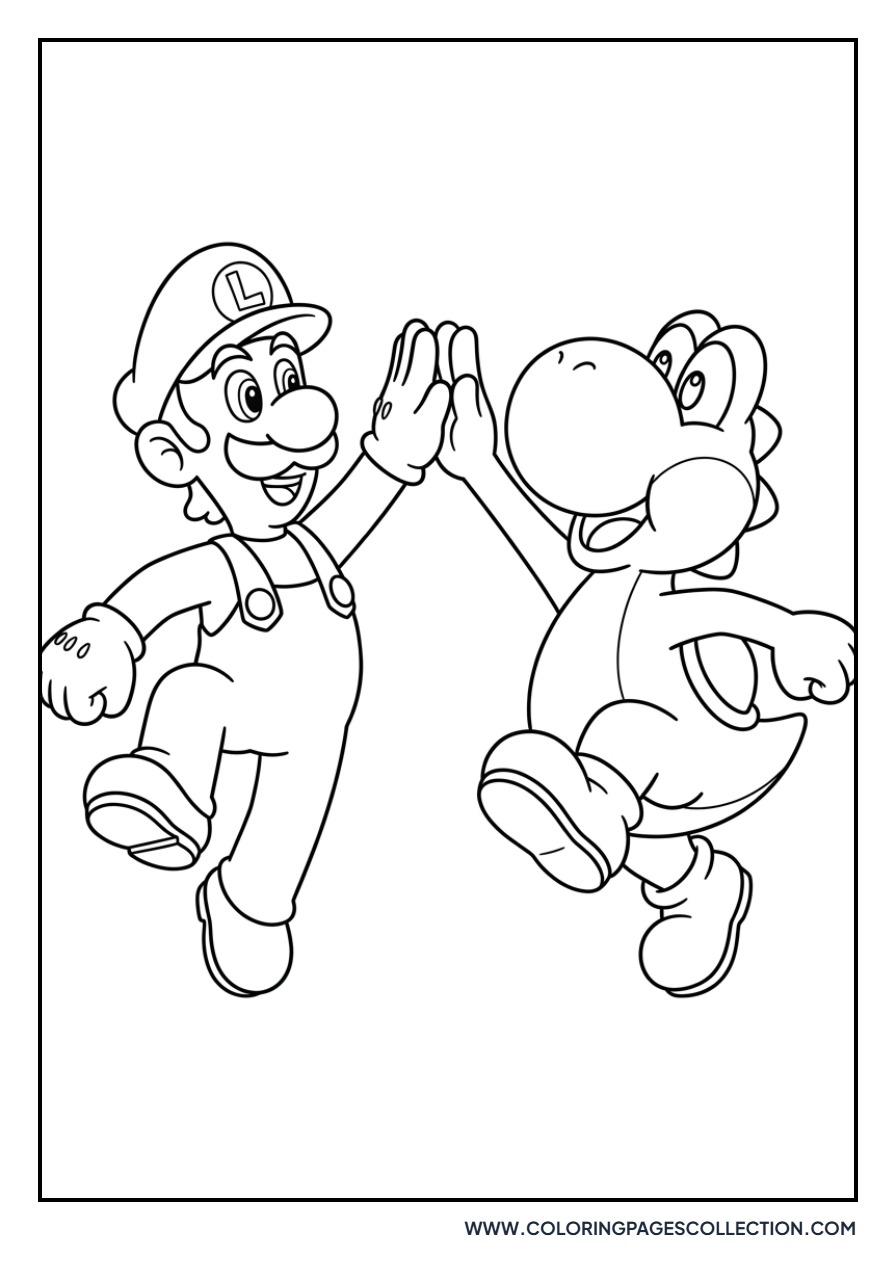 Luigi High-Fiving Yoshi