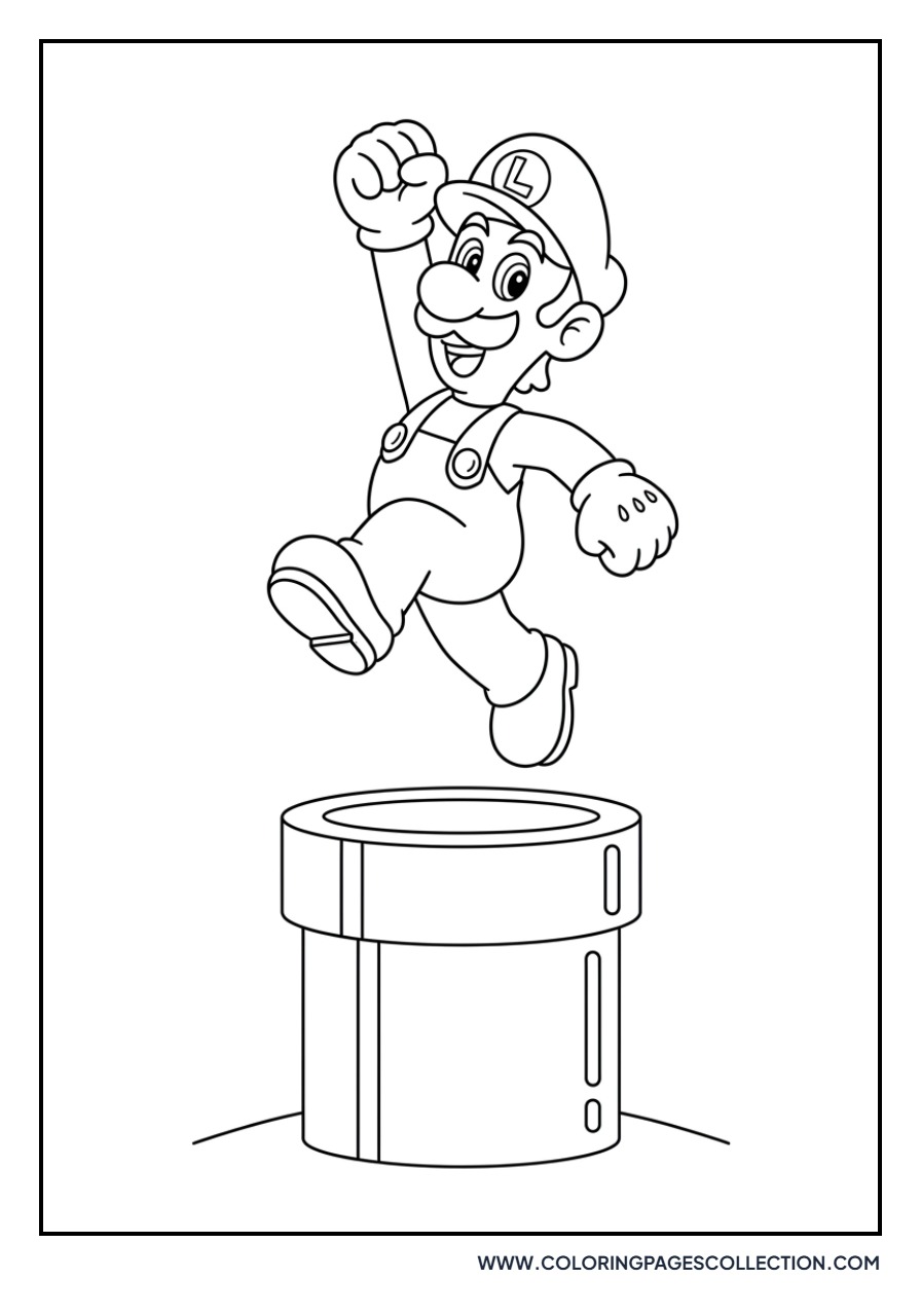 Luigi Jumping over a Pipe