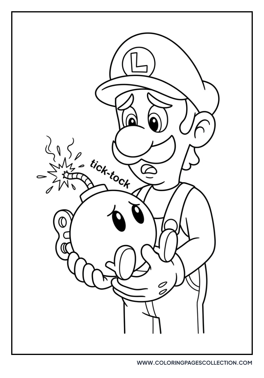Luigi with a Bob-omb