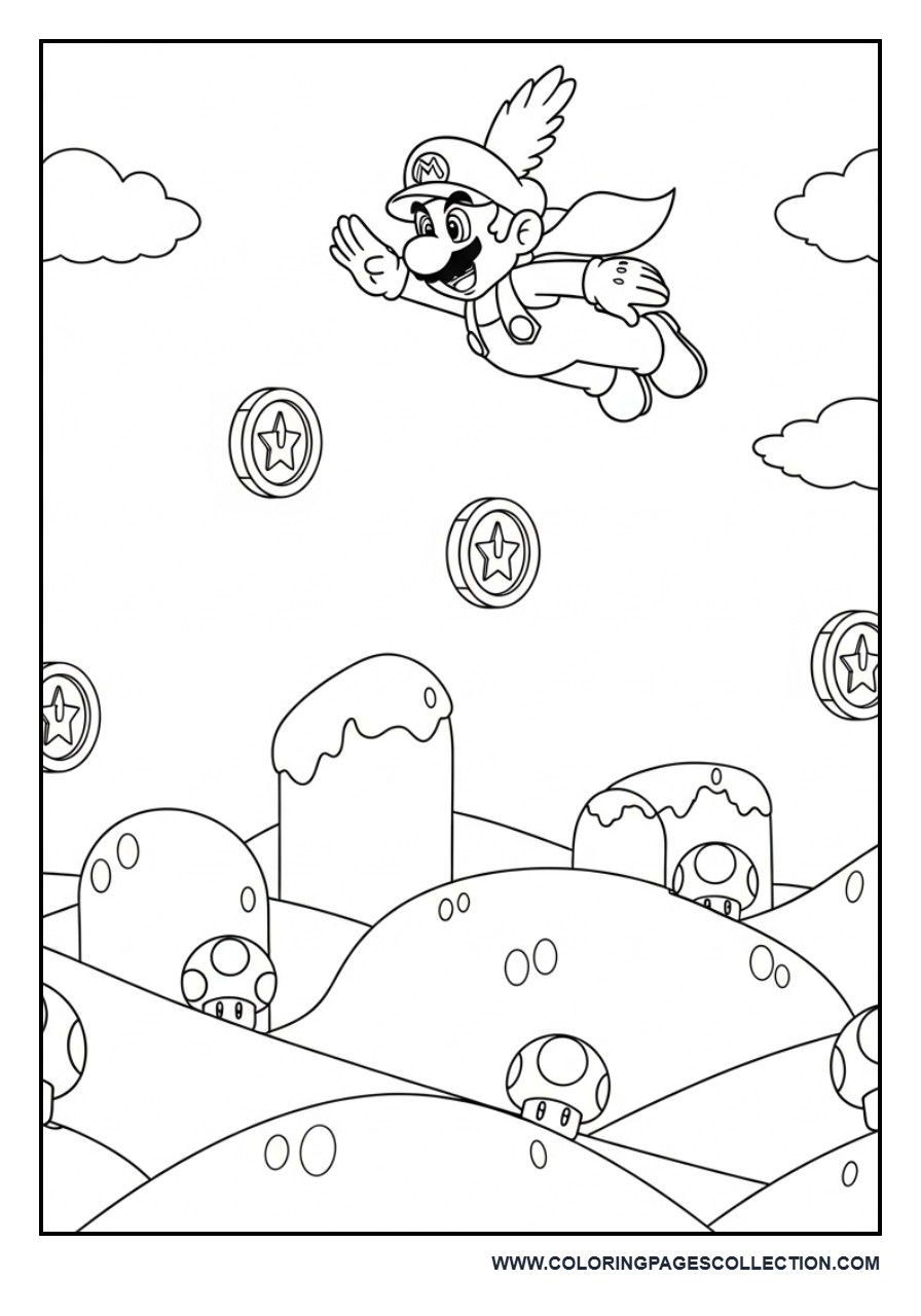 Flying Mario Above Mushroom Kingdom