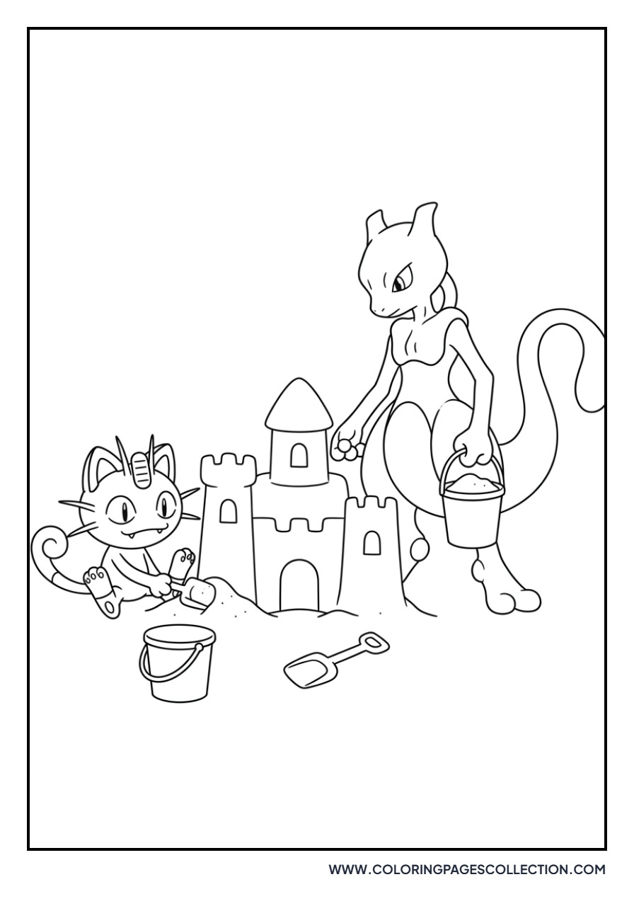 Meowth Building a Sandcastle