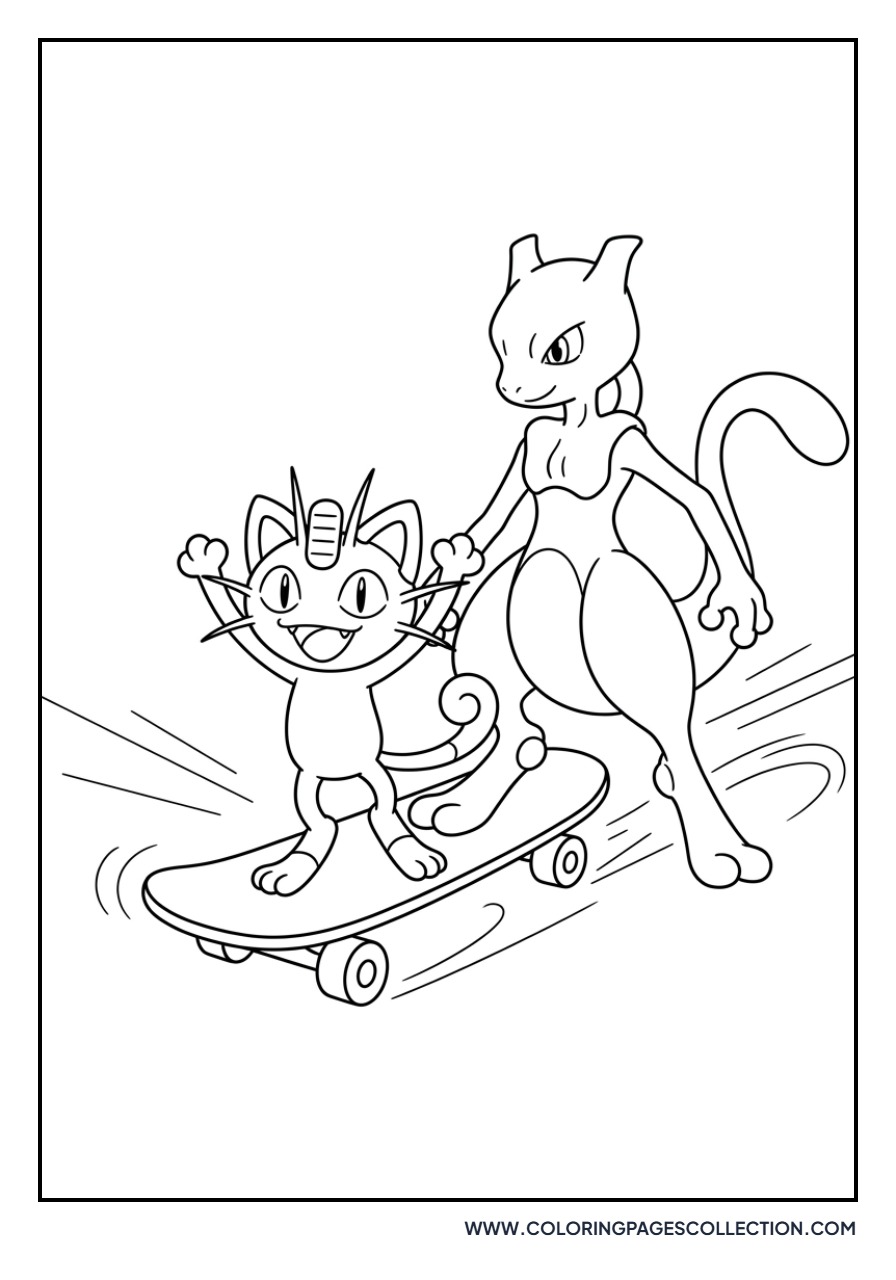 Meowth on a Skateboard
