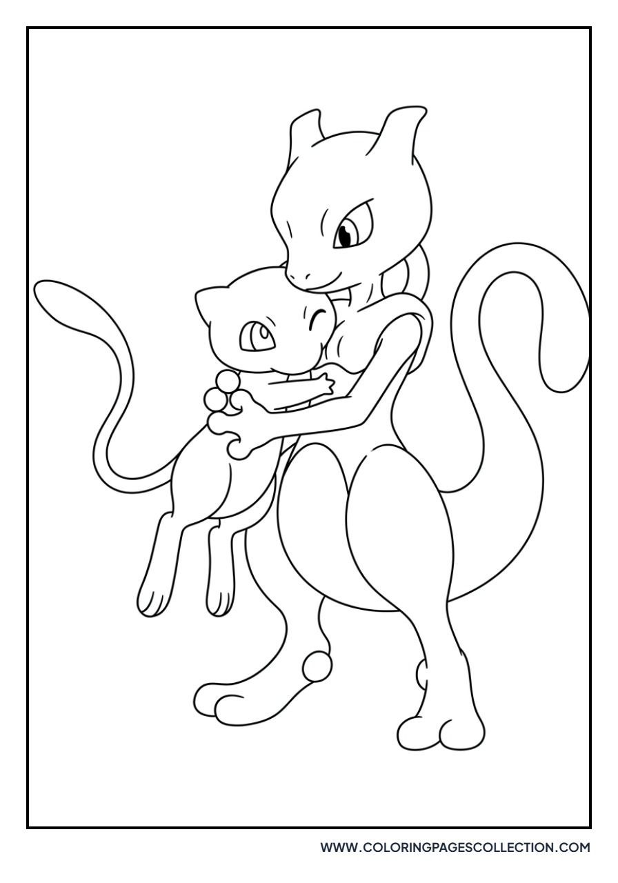 Mewtwo and Mew Hugging