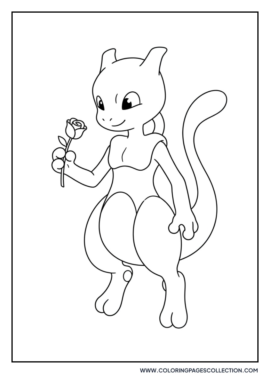 Mewtwo Holding a Rose