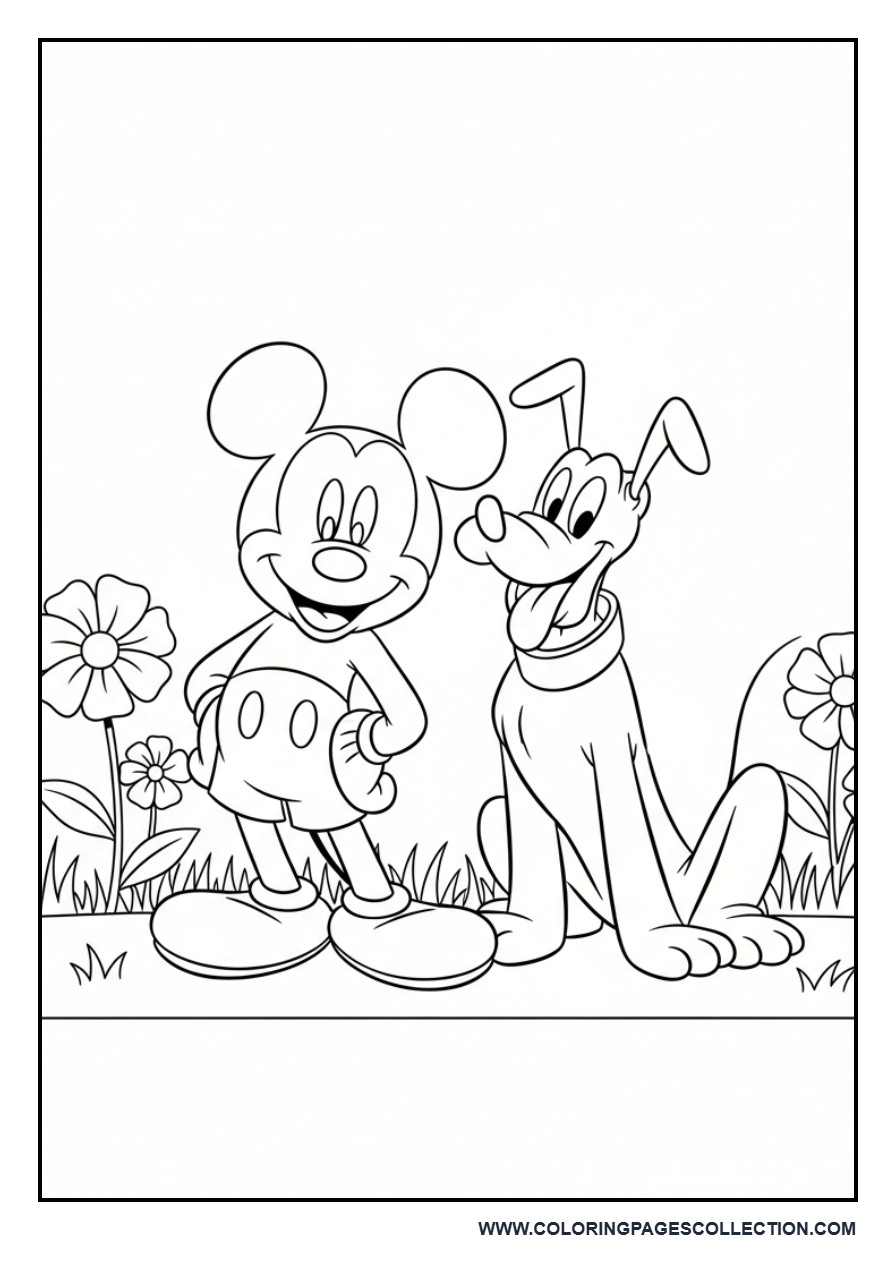 Mickey and Pluto in Garden