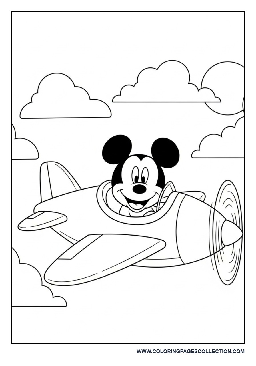 Mickey Flying an Airplane
