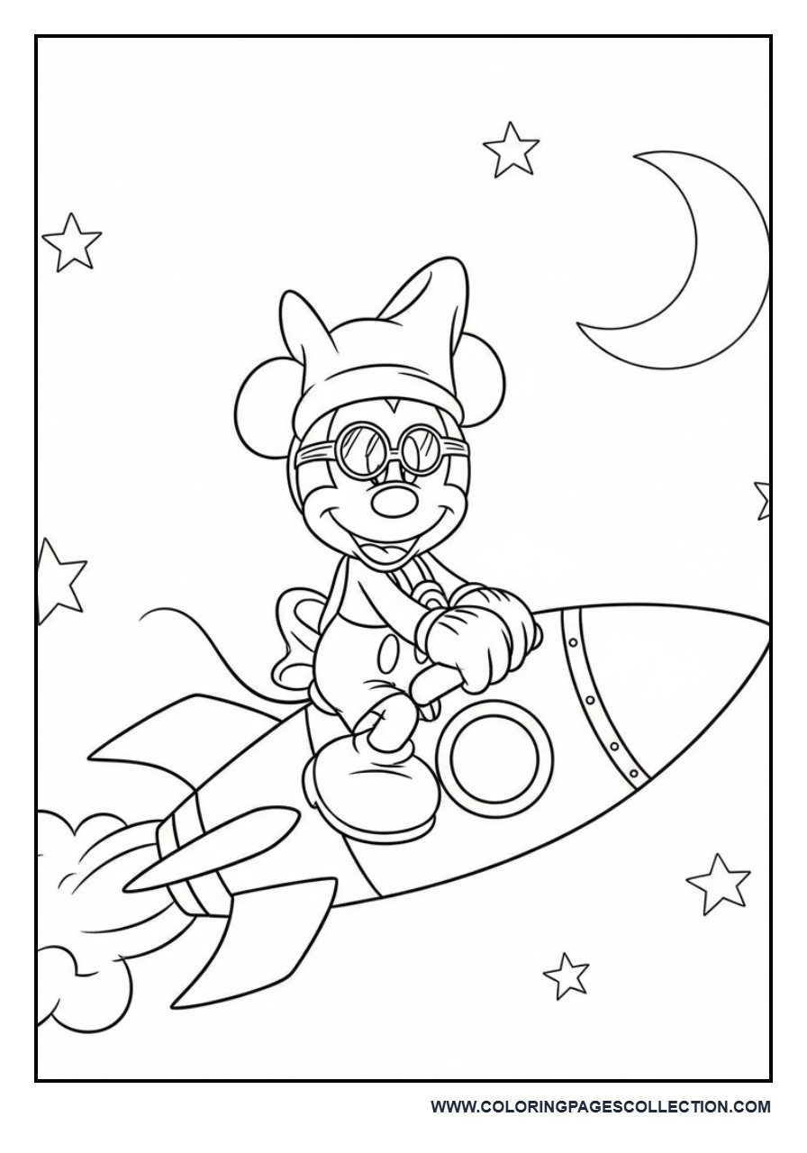 Mickey Riding a Rocket