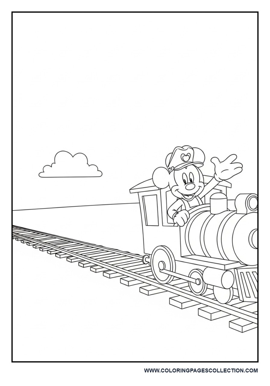 Mickey Riding a Train