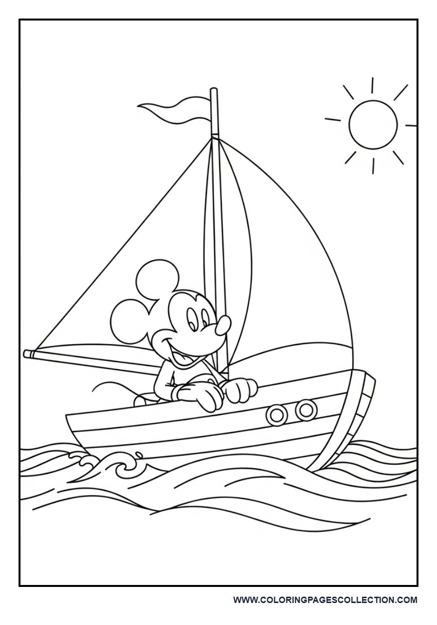 Mickey Sailing a Boat