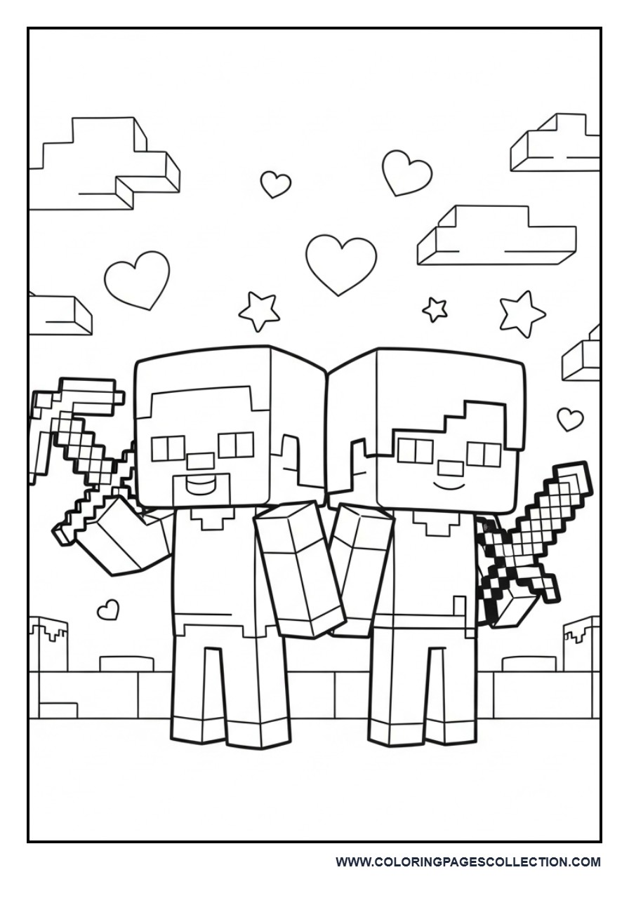 Chibi Steve and Alex Coloring Page