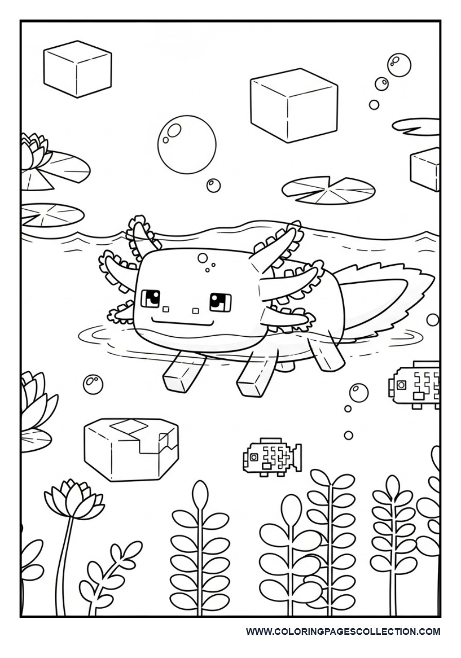 Cute Axolotl Minecraft Scene