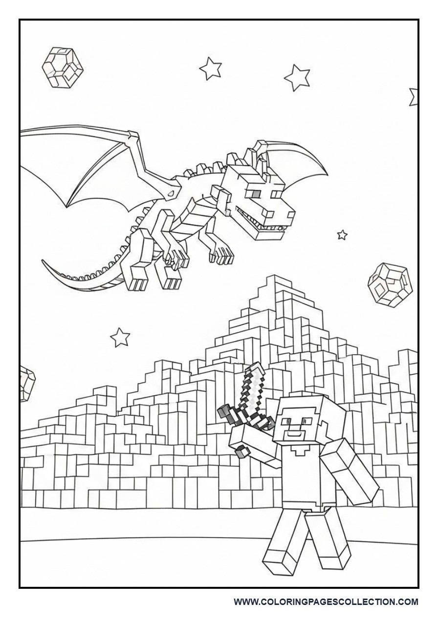 Ender Dragon Battle Coloring Page