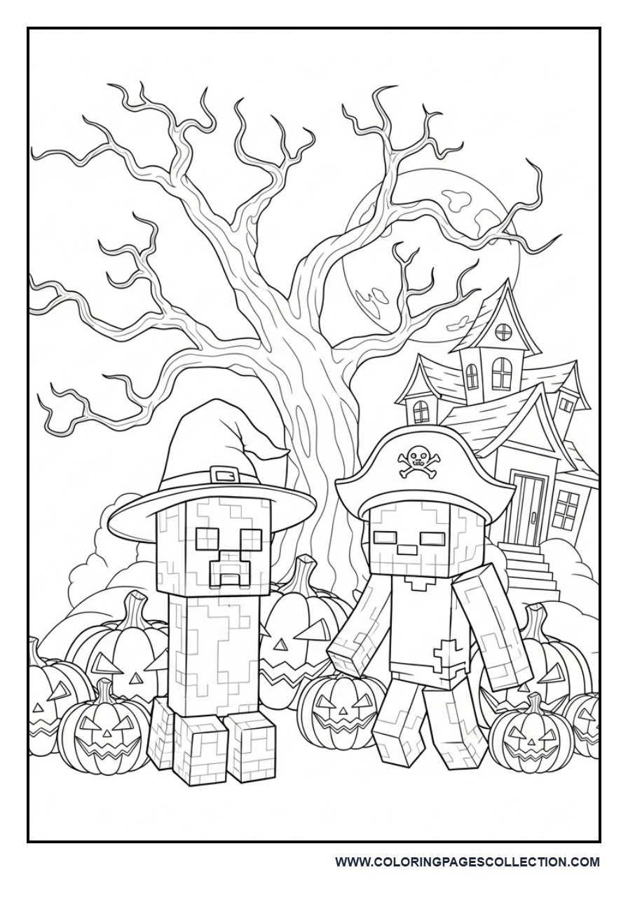 Halloween Minecraft Coloring Page