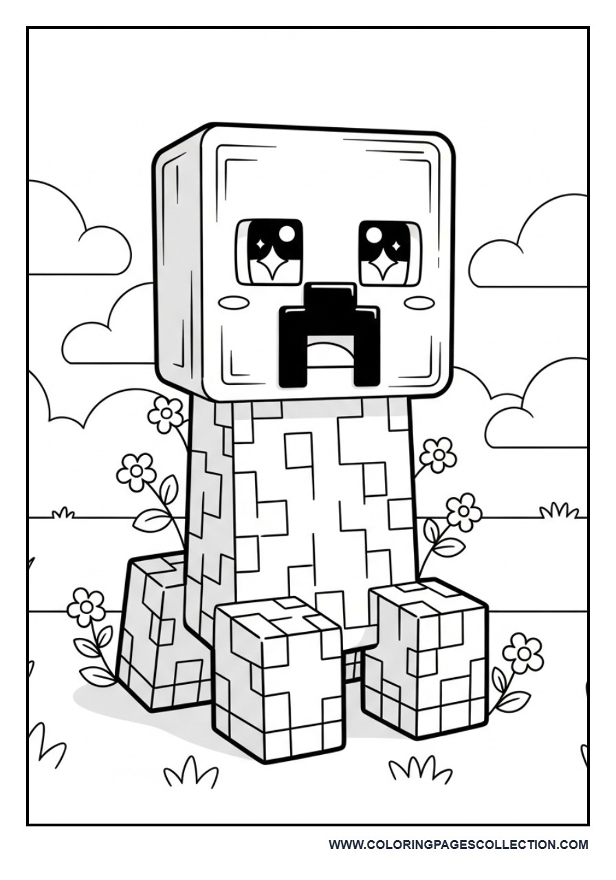 Kawaii Creeper Coloring Page
