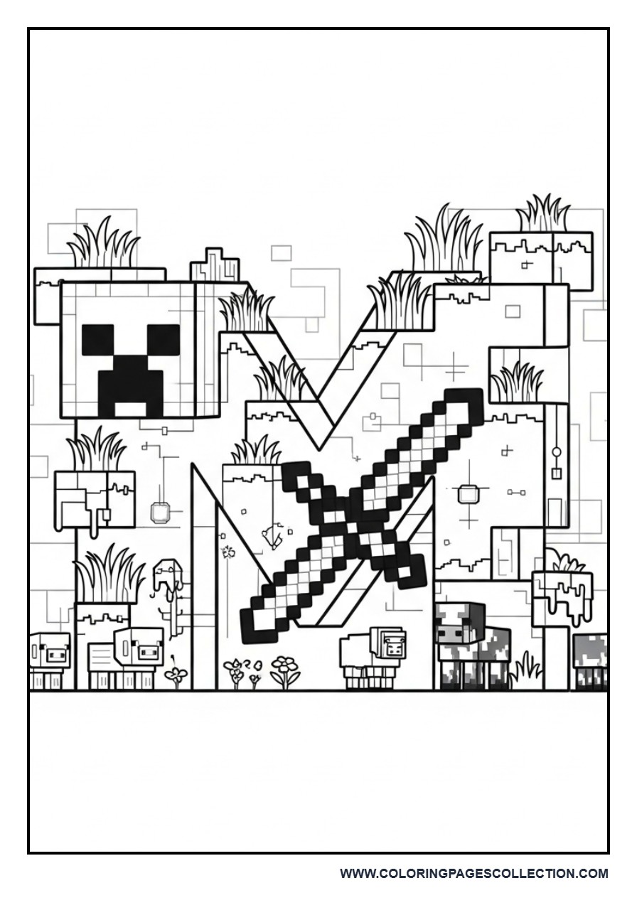 Minecraft Alphabet Coloring Page