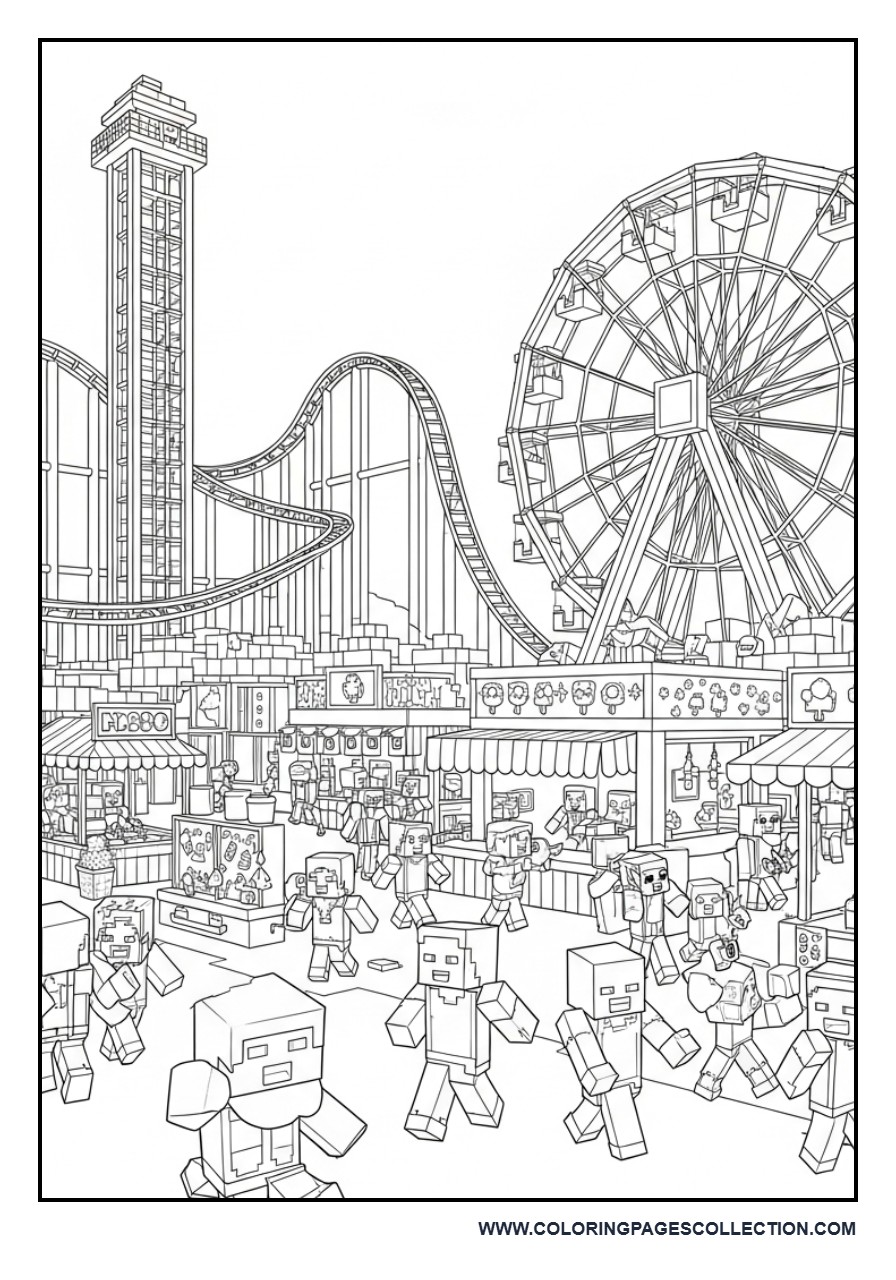 Minecraft Amusement Park Coloring Page