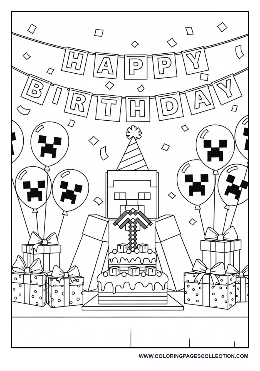 Minecraft Birthday Party Coloring Page
