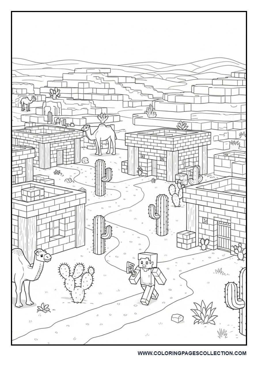 Minecraft Desert Village Coloring Page