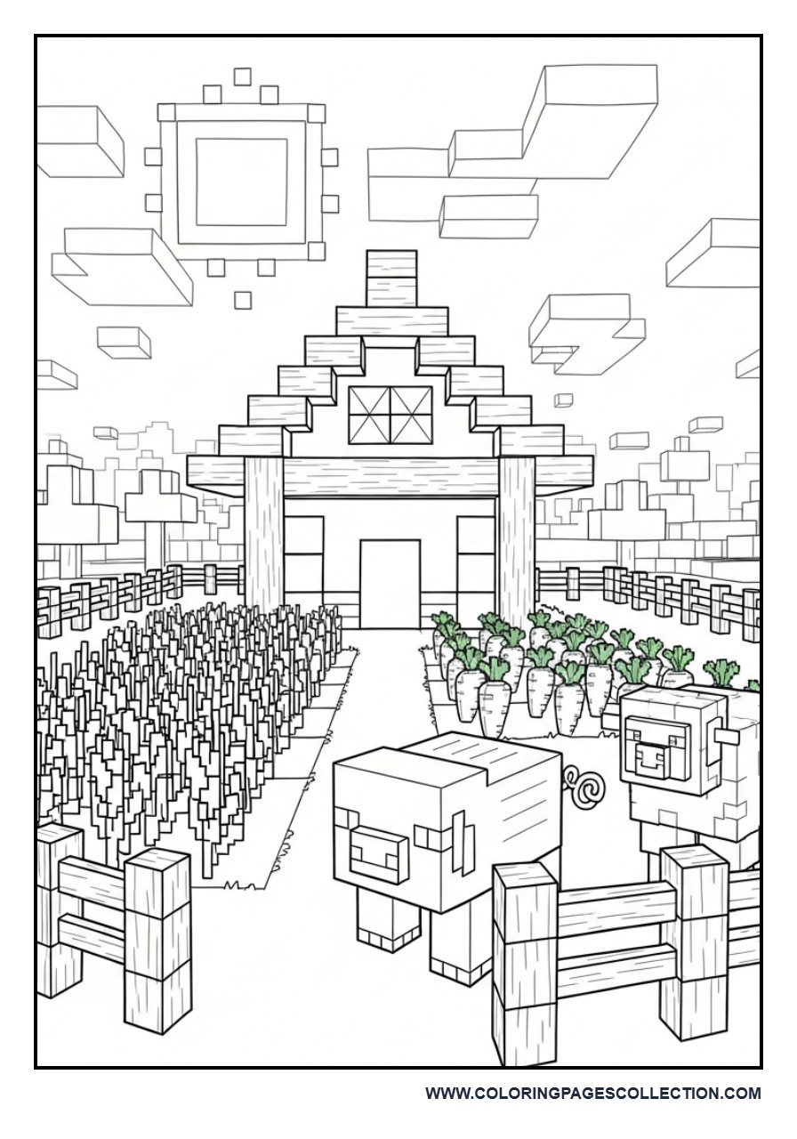 Minecraft Farm Coloring Page