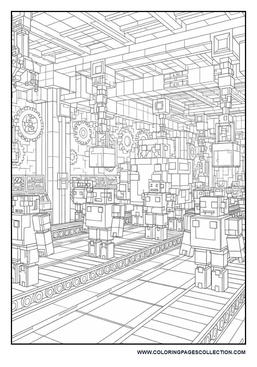 Minecraft Robot Factory Coloring Page
