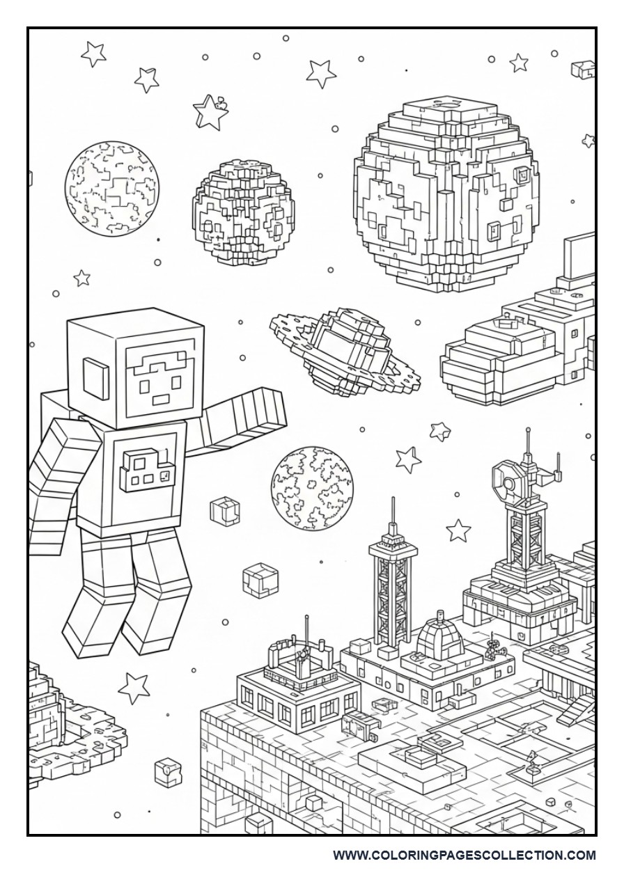 Minecraft Space Adventure Coloring Page