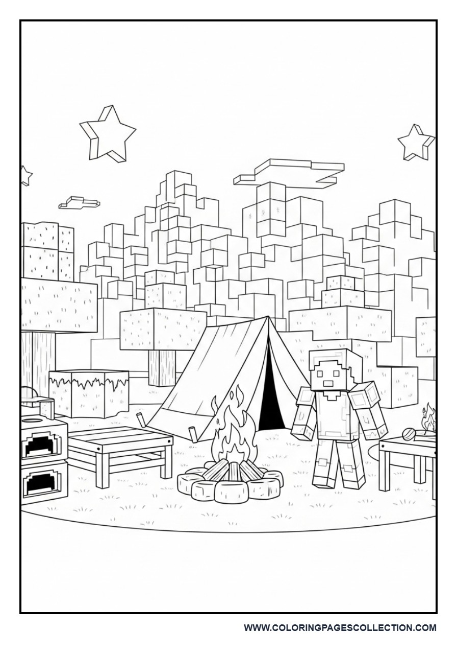 Minecraft Survival Camp Scene