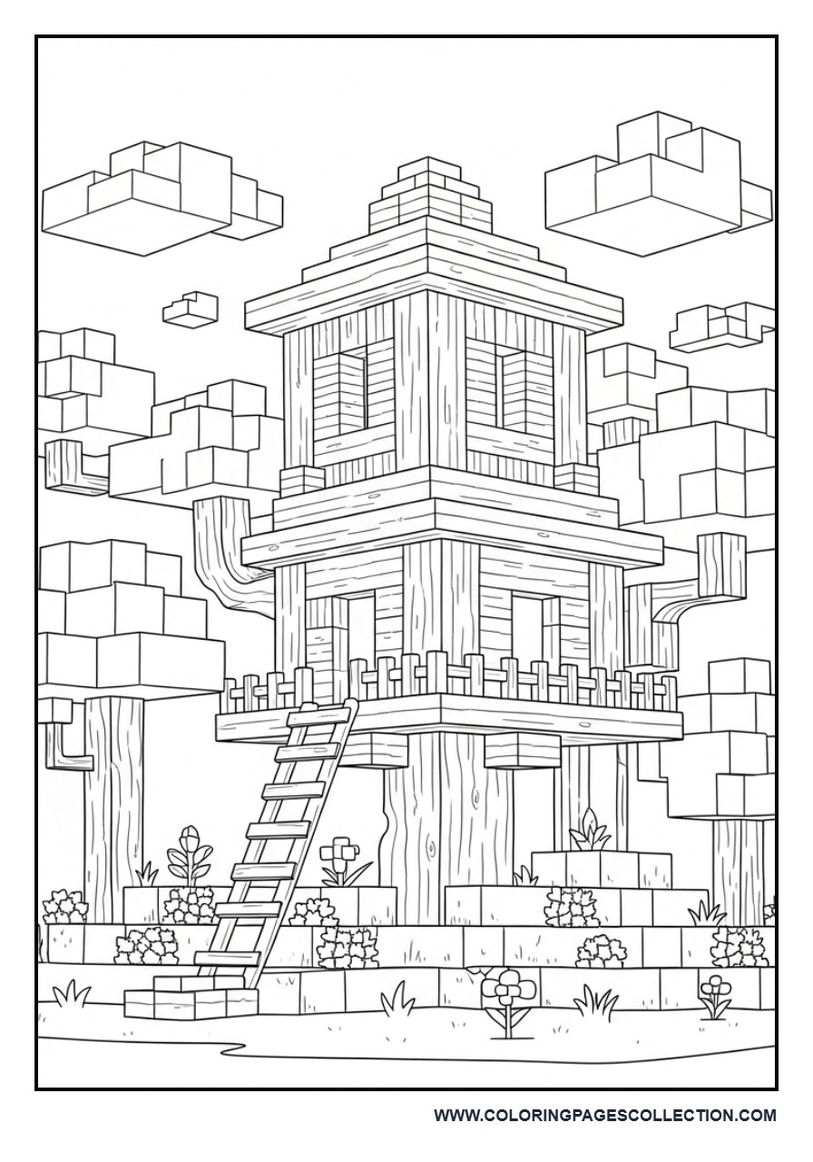 Minecraft Treehouse Coloring Page