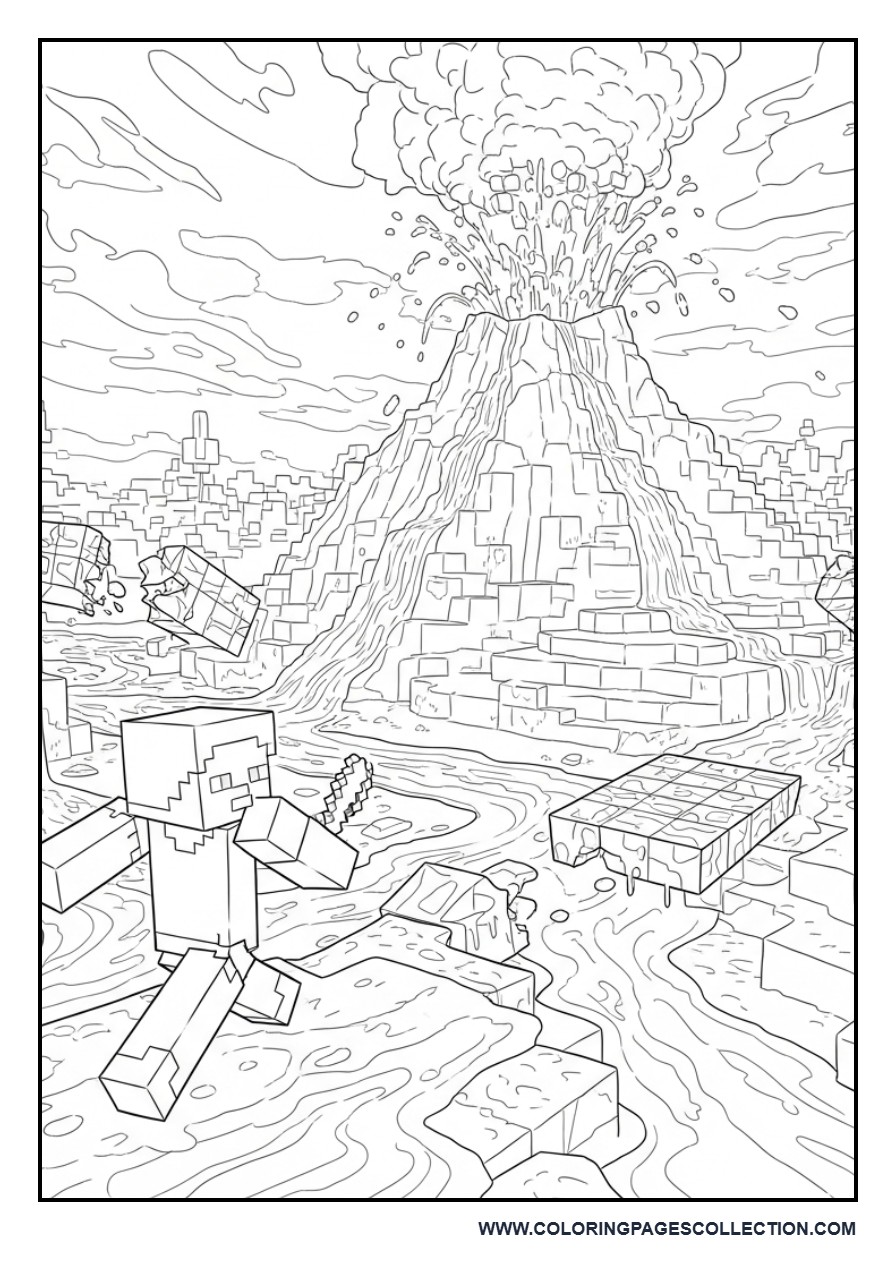 Minecraft Volcano Survival Scene