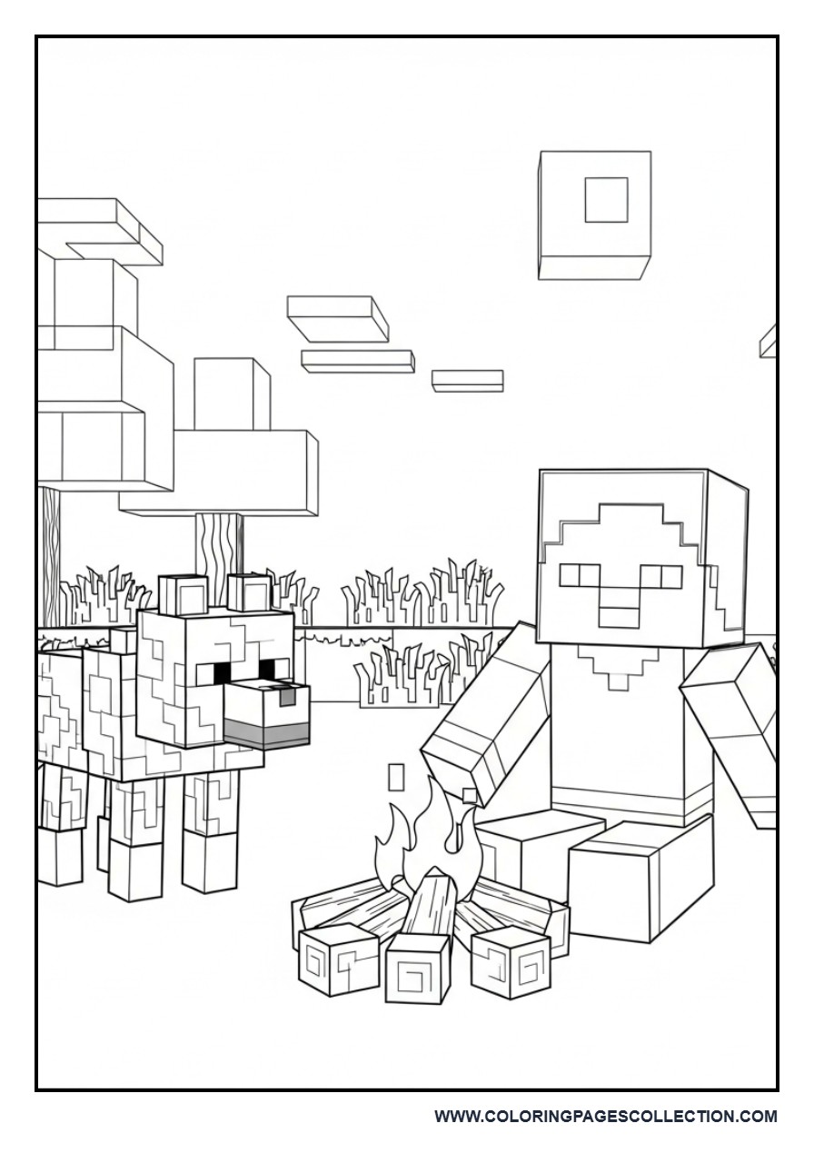 Minecraft Wolf and Player Scene