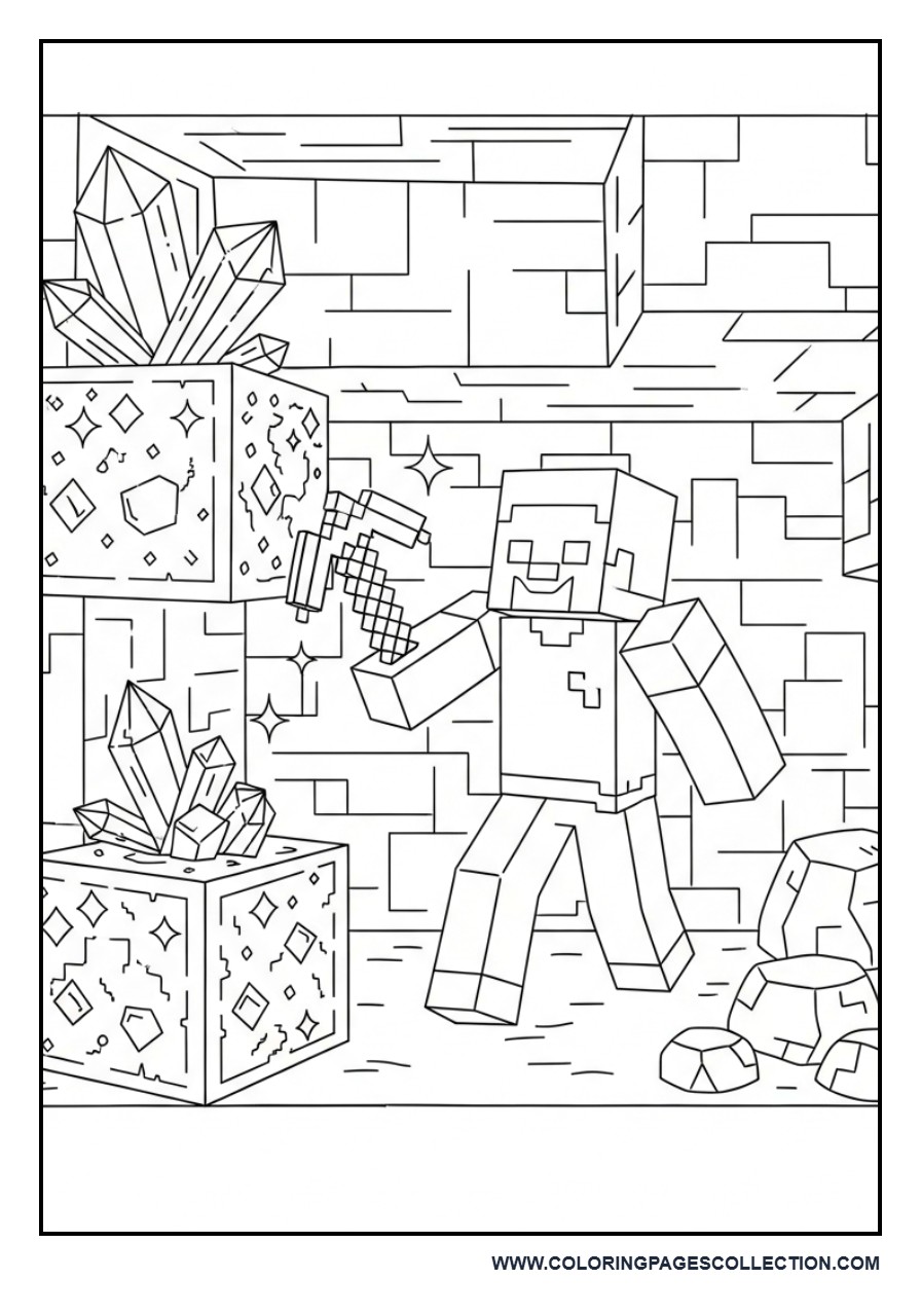 Steve Mining Diamonds Scene