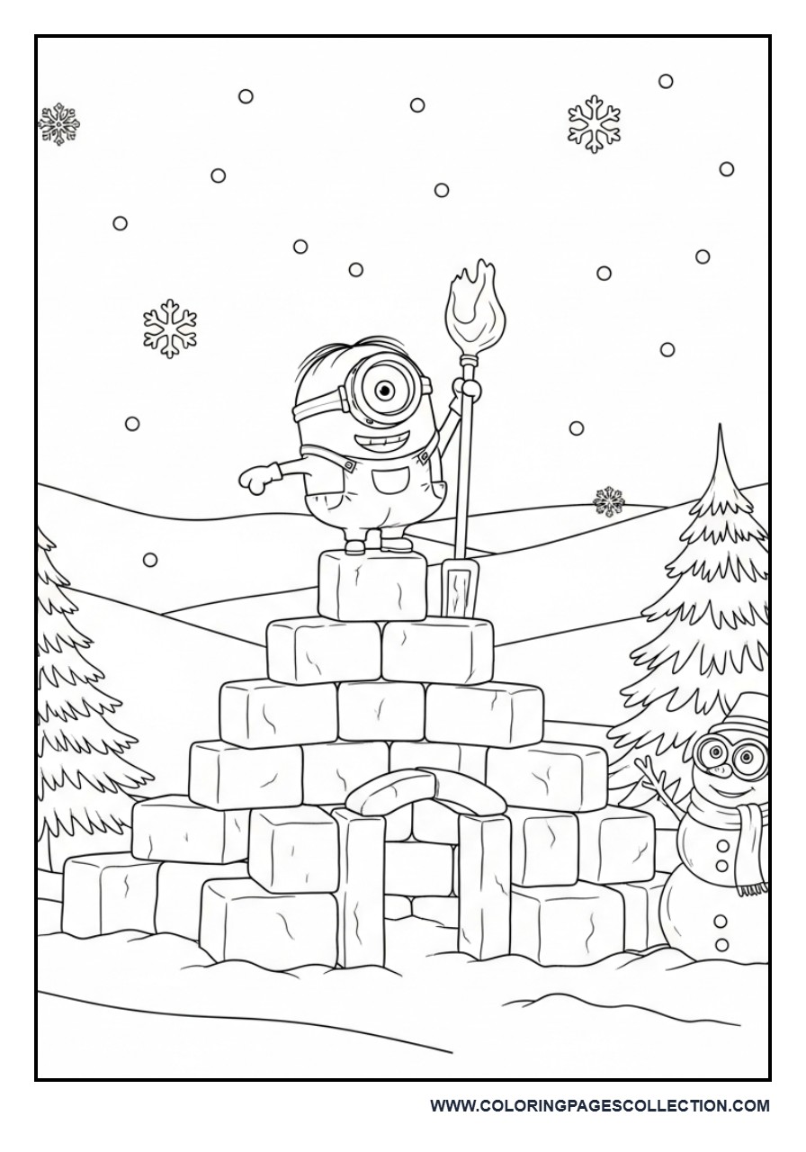 Minion Building a Snow Fort