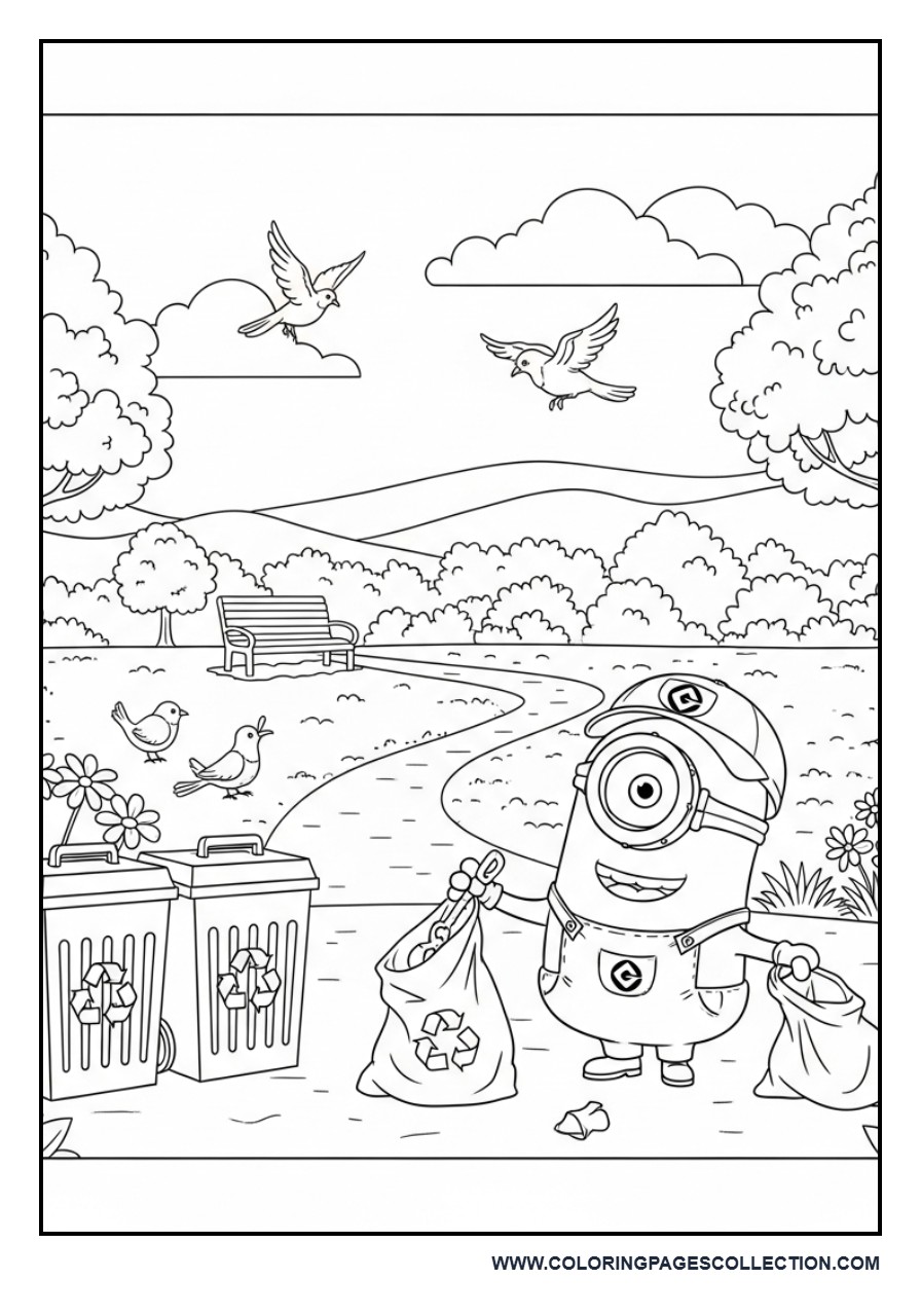 Minion Cleaning Up the Park