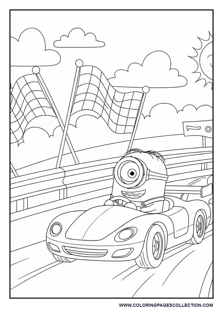 Minion Driving a Race Car