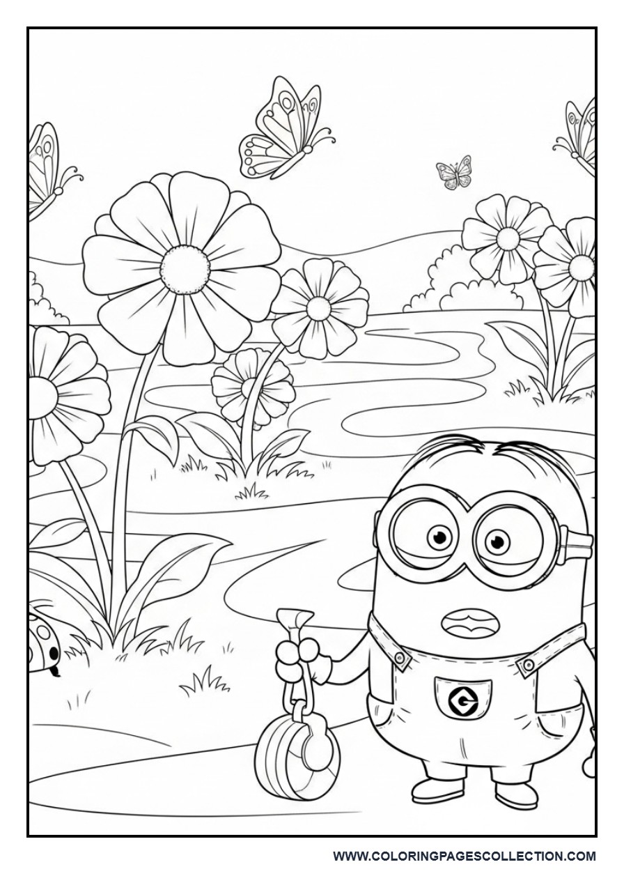 Minion Walking Through a Flower Maze