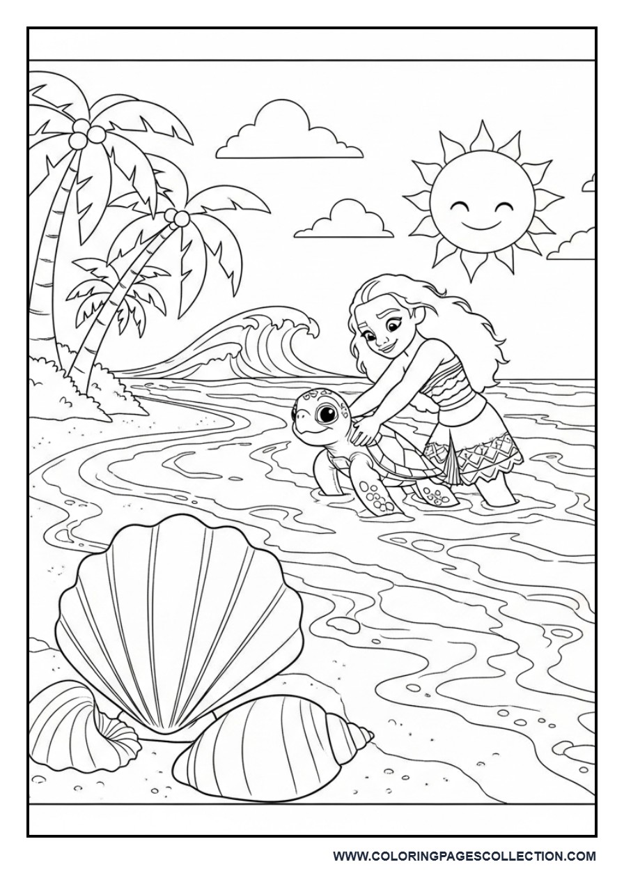 Moana and a Baby Sea Turtle Rescue