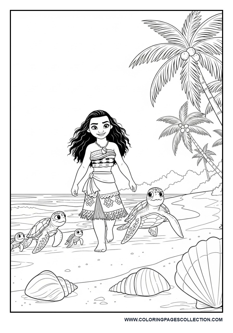 Moana and a Family of Sea Turtles