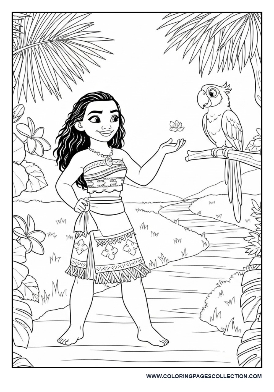 Moana and a Friendly Parrot