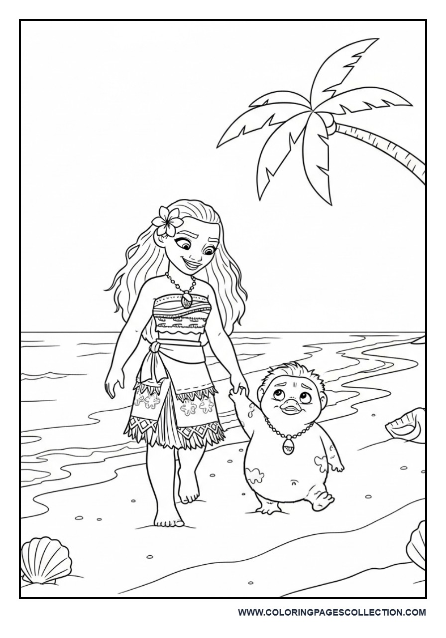 Moana and Heihei at the Beach