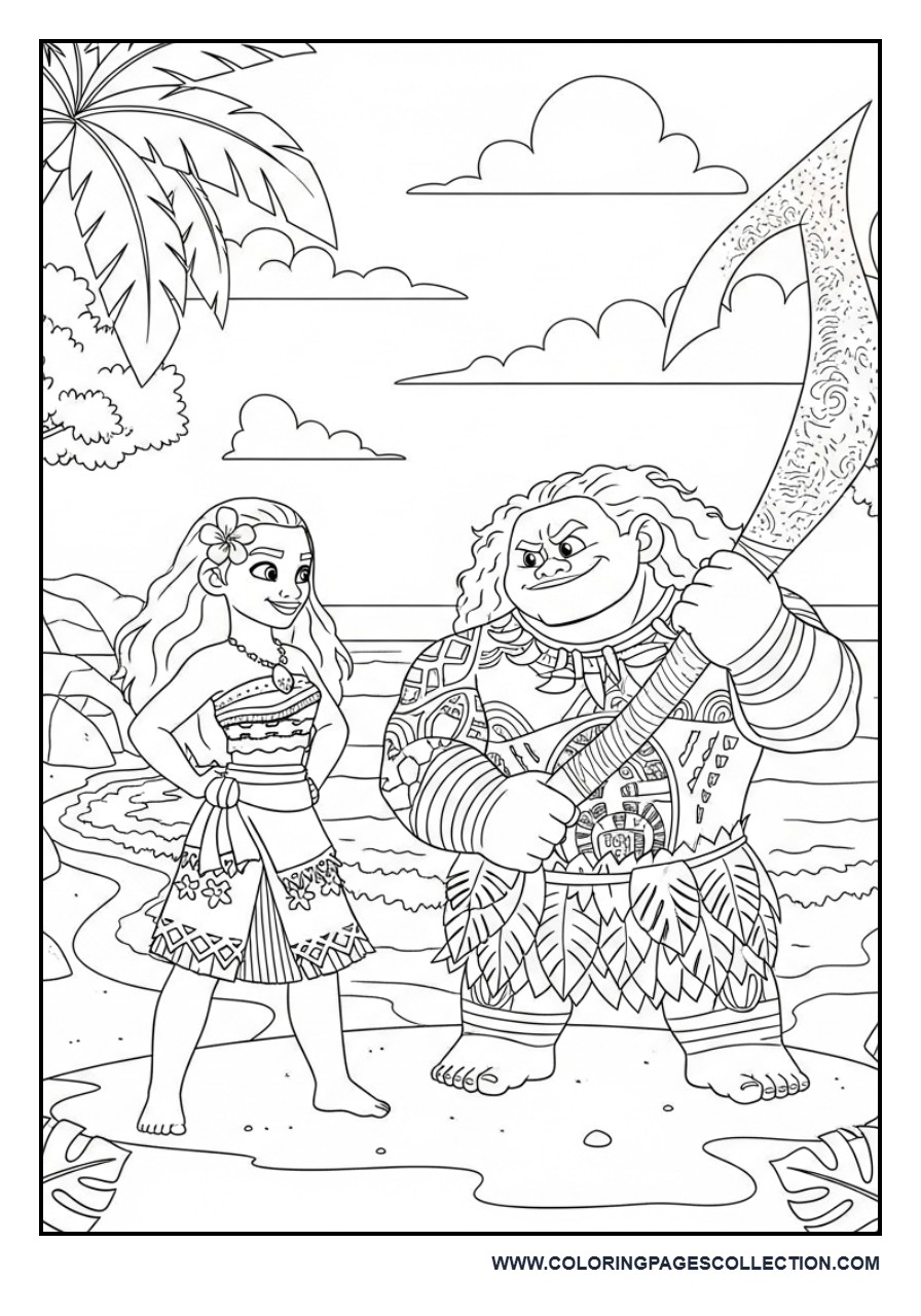 Moana and Maui by the Ocean