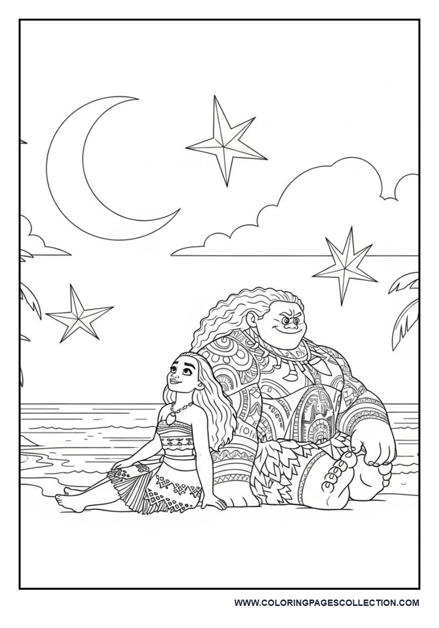 Moana and Maui Looking at the Stars