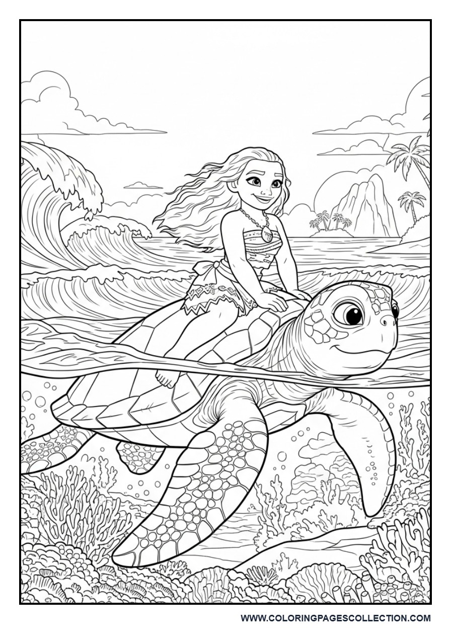 Moana and the Giant Sea Turtle