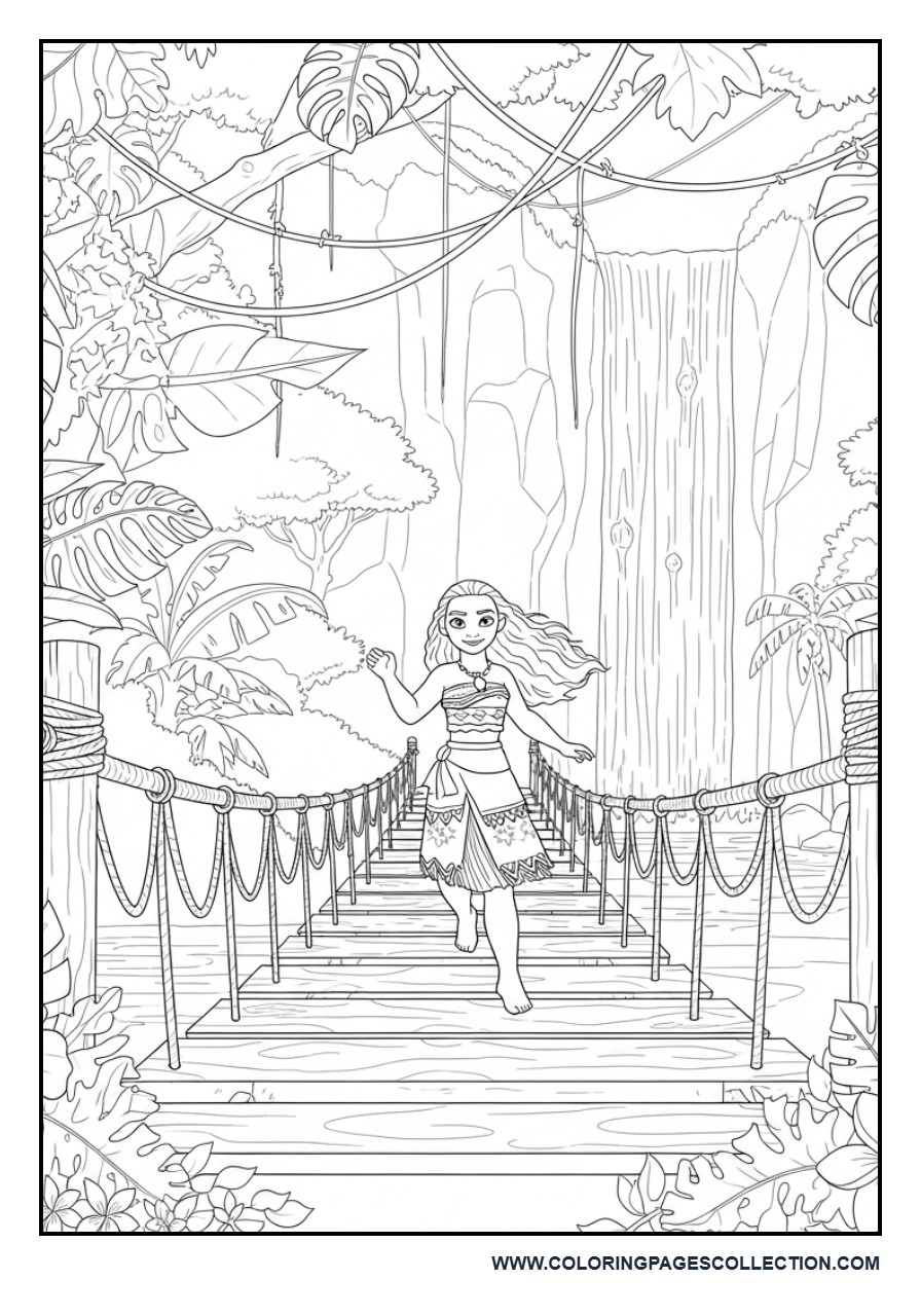 Moana Crossing a Jungle Bridge