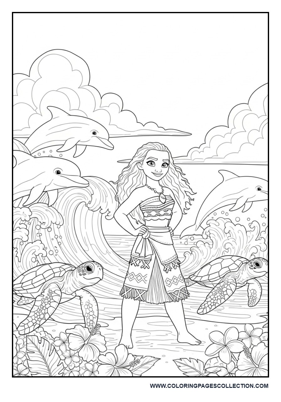 Moana with Dolphins and Sea Turtles