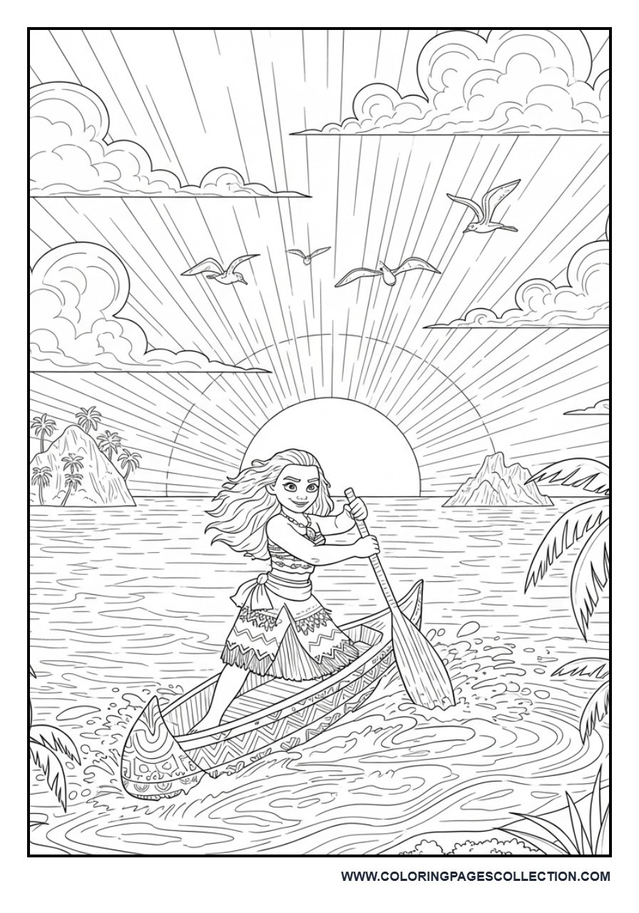Moana's Sunset Canoe Journey
