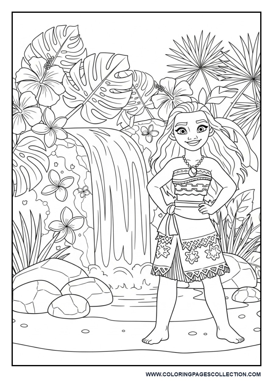 Princess Moana Near a Waterfall
