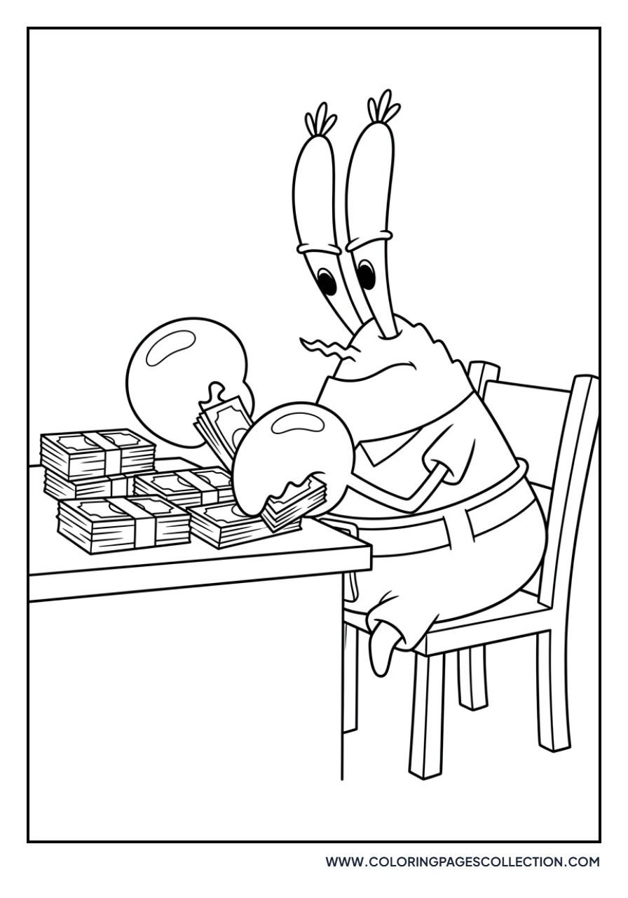 Mr. Krabs Counting Dollar Bills